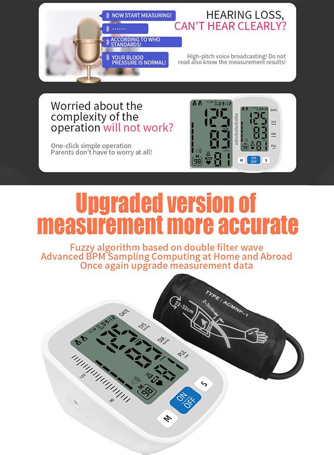 REMAX Home Upper Arm Blood Pressure Monitor, Medical Blood Pressure Monitor, Heart Rate Monitor, Smart Digital Blood Pressure Monitor with English Voice Announcements - Image 3